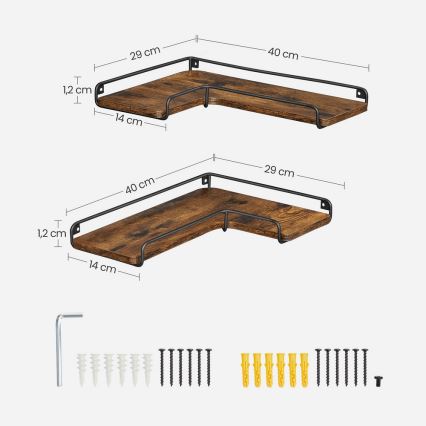 Σετ 2x επιτοίχιων ραφιών SHELFY 40x10x29 cm καφέ/μαύρο