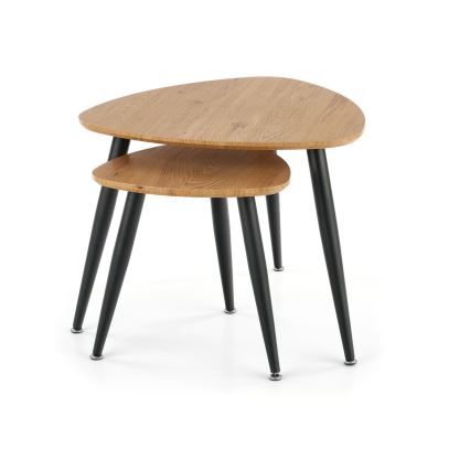 ΣΕΤ 2x Βοηθητικό τραπεζάκι NICEA διάμετρος 40/60 cm χρυσή δρυς/μαύρο