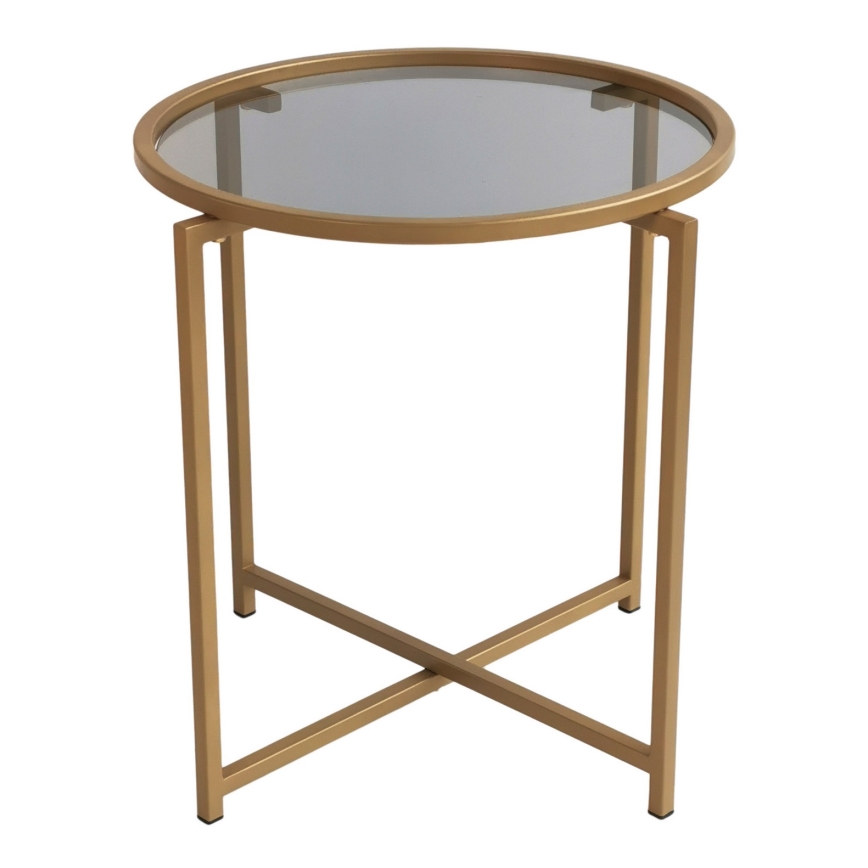 ΣΕΤ 2x Βοηθητικό τραπεζάκι διάμετρος 50 cm χρυσαφί/γυαλί