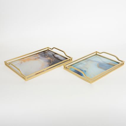 ΣΕΤ 2x Διακοσμητικός δίσκος 40x30/35x25 cm χρυσό