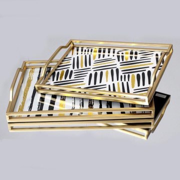 ΣΕΤ 2x Διακοσμητικός δίσκος 40x30/35x25 cm χρυσό