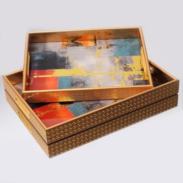 ΣΕΤ 2x Διακοσμητικός δίσκος 40x30/35x25 cm χρυσό