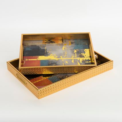 ΣΕΤ 2x Διακοσμητικός δίσκος 40x30/35x25 cm χρυσό