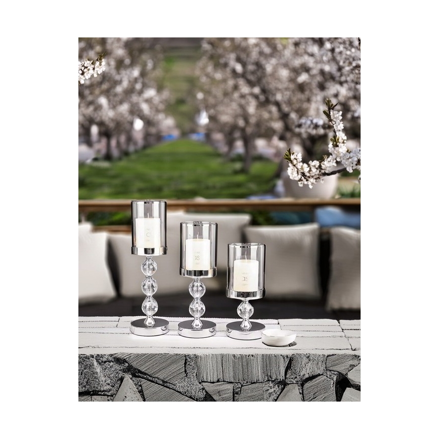 Σετ 3 κηροπήγια σε γυαλιστερό χρώμιο