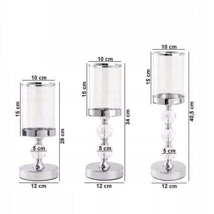 Σετ 3 κηροπήγια σε γυαλιστερό χρώμιο