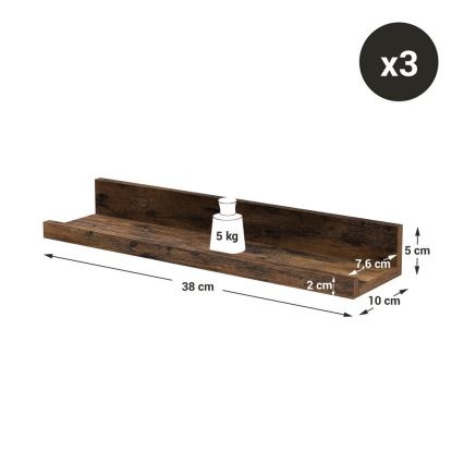 Σετ 3 ραφιών τοίχου SHELFY 38x5x10 cm, καφέ