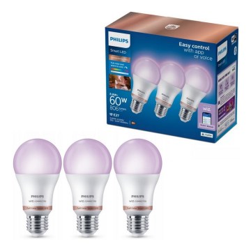 Σετ 3 ρυθμιζόμενων λαμπτήρων LED RGB Philips SMART A60 E27/8,8W/230V 2200-6500K