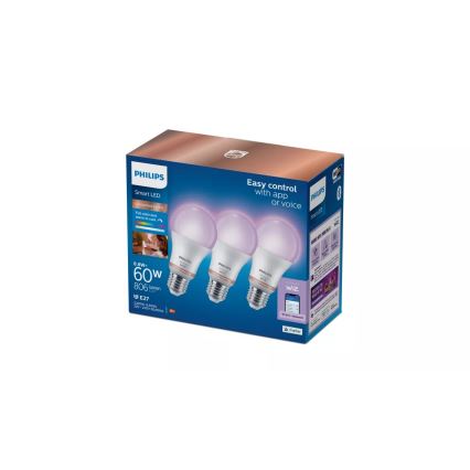Σετ 3 ρυθμιζόμενων λαμπτήρων LED RGB Philips SMART A60 E27/8,8W/230V 2200-6500K