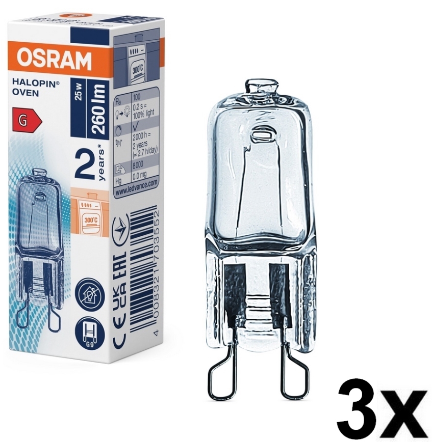 Σετ 3 τεμ. λαμπτήρες φούρνου HALOPIN G9/25W/230V 2700K - Osram
