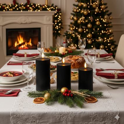 Σετ 3 τεμ. LED κεριών BRILLO LED/2xAA, μαύρα + τηλεχειριστήριο