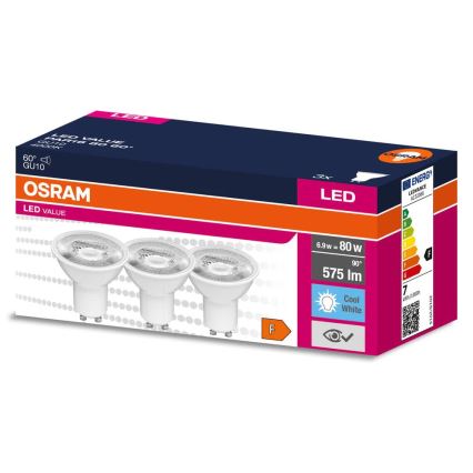 Σετ 3 τεμαχίων LED λαμπτήρων προβολέα PAR16 GU10 6,9W/230V 4000K 60° - Osram