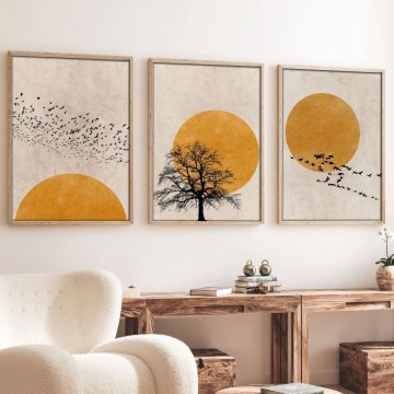 Σετ 3 τεμαχίων: εικόνες σε κορνίζα 50x70 cm μπεζ/πορτοκαλί