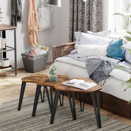 Σετ 3 βοηθητικά τραπεζάκια ELDUR, καφέ/μαύρα