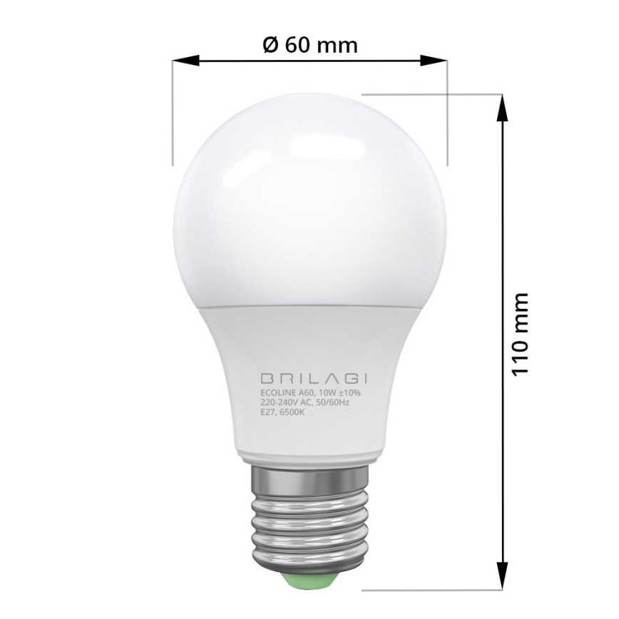 ΣΕΤ 3x Λαμπτήρας LED ECOLINE A60 E27/10W/230V 4000K - Brilagi