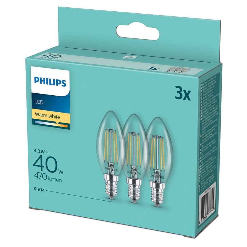 ΣΕΤ 3x Λαμπτήρας LED Philips B35 E14/4,3W/230V 2700K