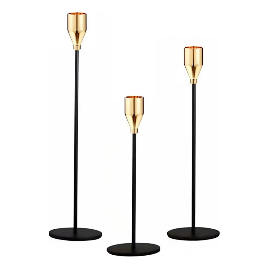 Σετ 3x κηροπήγια μαύρο/χρυσό