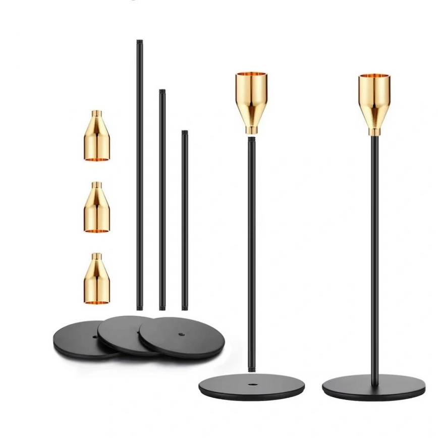 Σετ 3x κηροπήγια μαύρο/χρυσό