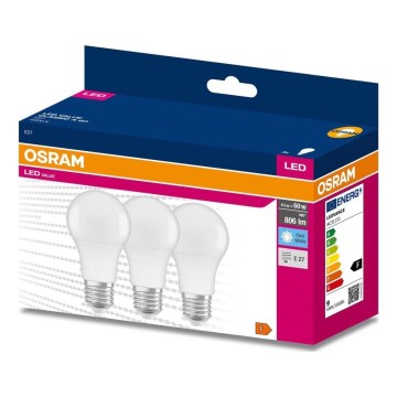 ΣΕΤ 3x LED Λάμπα A60 E27/8,5W/230V 6500K - Osram