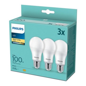 ΣΕΤ 3x LED Λάμπα Philips A60 E27/13W/230V 2700K