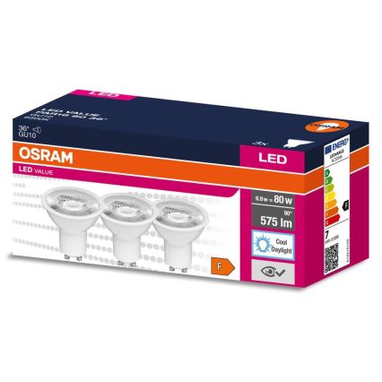 Σετ 3x LED λαμπτήρες προβολέα PAR16 GU10/6,9W/230V 6500K 36° - Osram