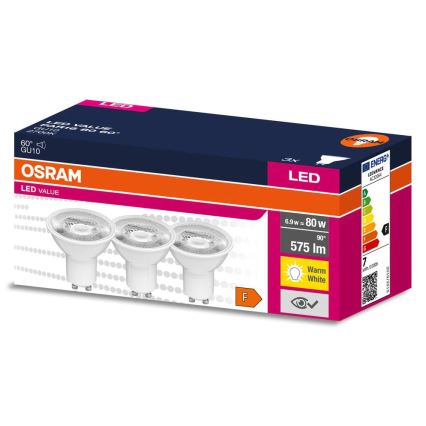 Σετ 3x LED λάμπες προβολέα PAR16 GU10/6,9W/230V 2700K 60° - Osram