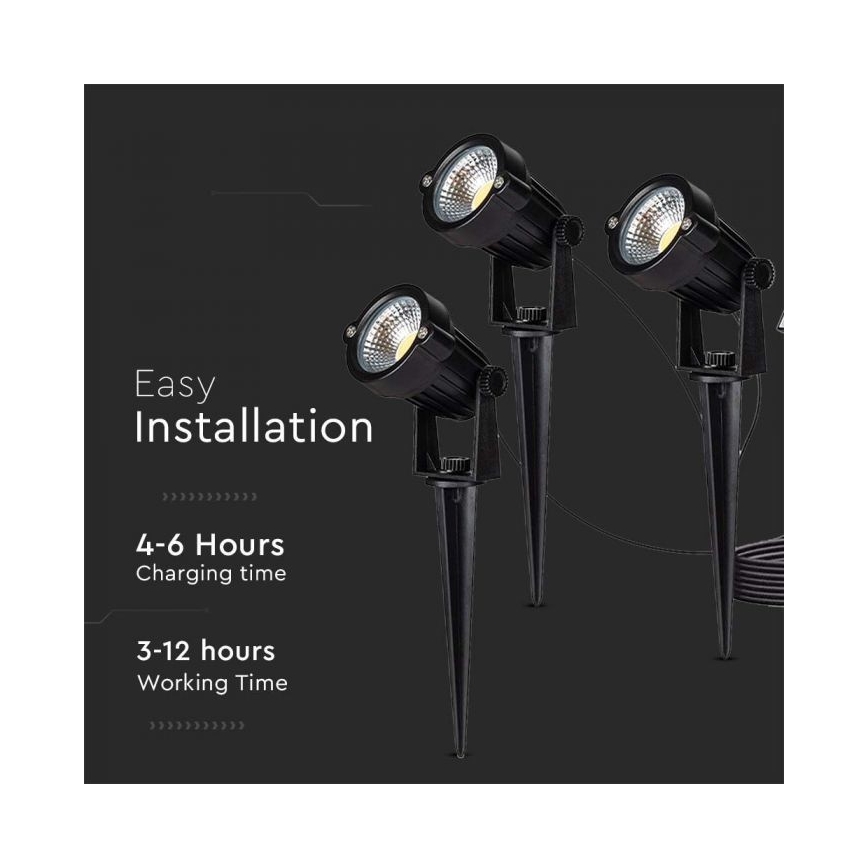 ΣΕΤ 3x LED Εξωτερικό ηλιακό φωτιστικό 3xLED/1,2W/3,7V IP65 3000K 4000 mAh