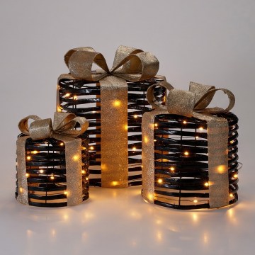 Σετ 3x LED χριστουγεννιάτικα διακοσμητικά 20xLED/2xAA + 30xLED/3xAA + 40xLED/3xAA θερμό λευκό δώρα/μαύρο
