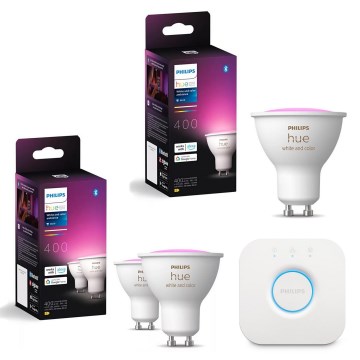 ΣΕΤ 3x ρυθμιζόμενοι LED λαμπτήρες RGBW Philips Hue WHITE AND COLOR AMBIANCE GU10/4,2W/230V 2000-6500K + Hue bridge