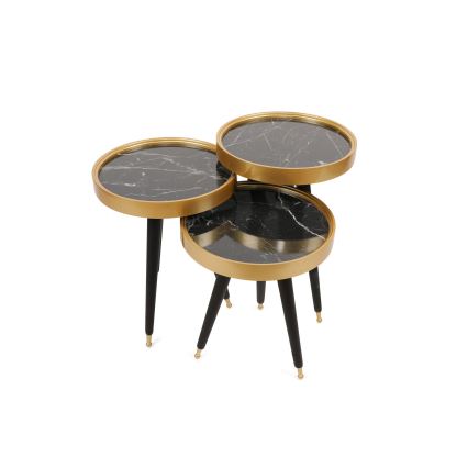 ΣΕΤ 3x Βοηθητικά τραπεζάκια LYLE μαύρο/χρυσό