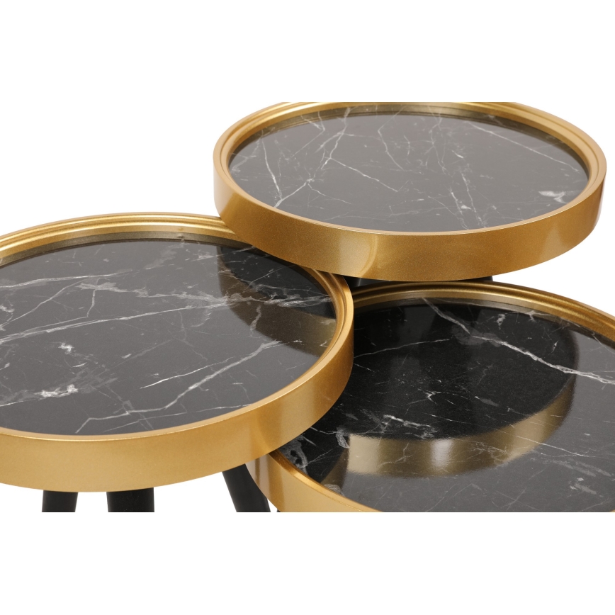 ΣΕΤ 3x Βοηθητικά τραπεζάκια LYLE μαύρο/χρυσό