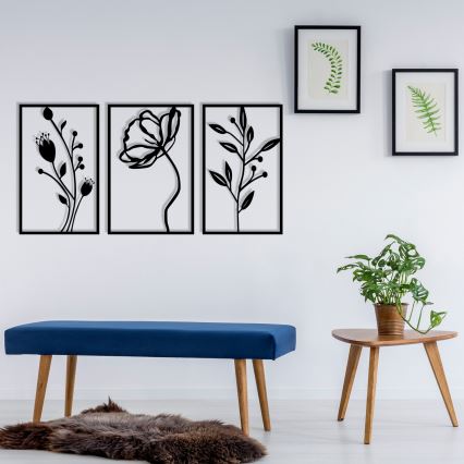 ΣΕΤ 3x Διακοσμητικό τοίχου 78x39 cm λουλούδια μεταλλικό