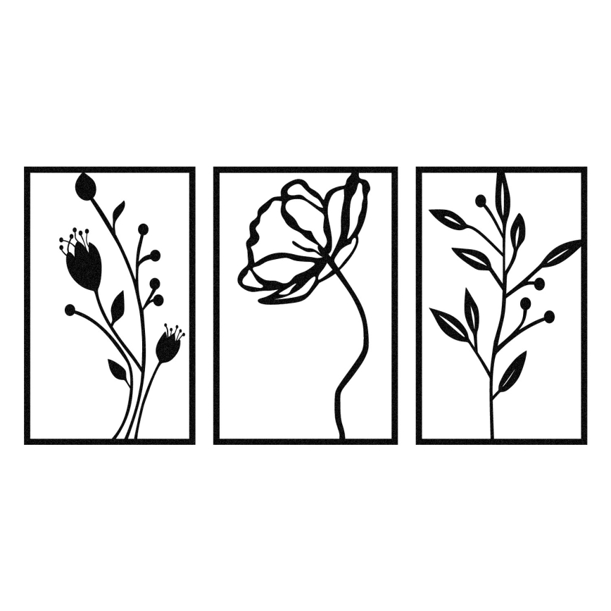 ΣΕΤ 3x Διακοσμητικό τοίχου 78x39 cm λουλούδια μεταλλικό