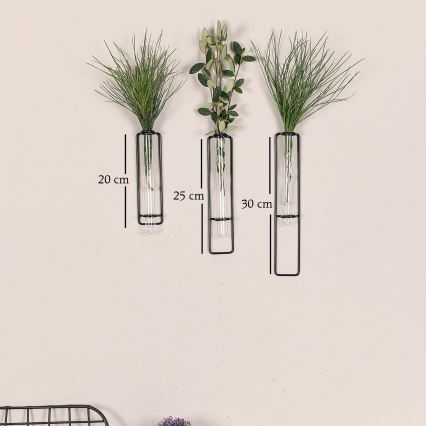 ΣΕΤ 3x Διακοσμητικό τοίχου για λουλούδια 20/25/30 cm μαύρο