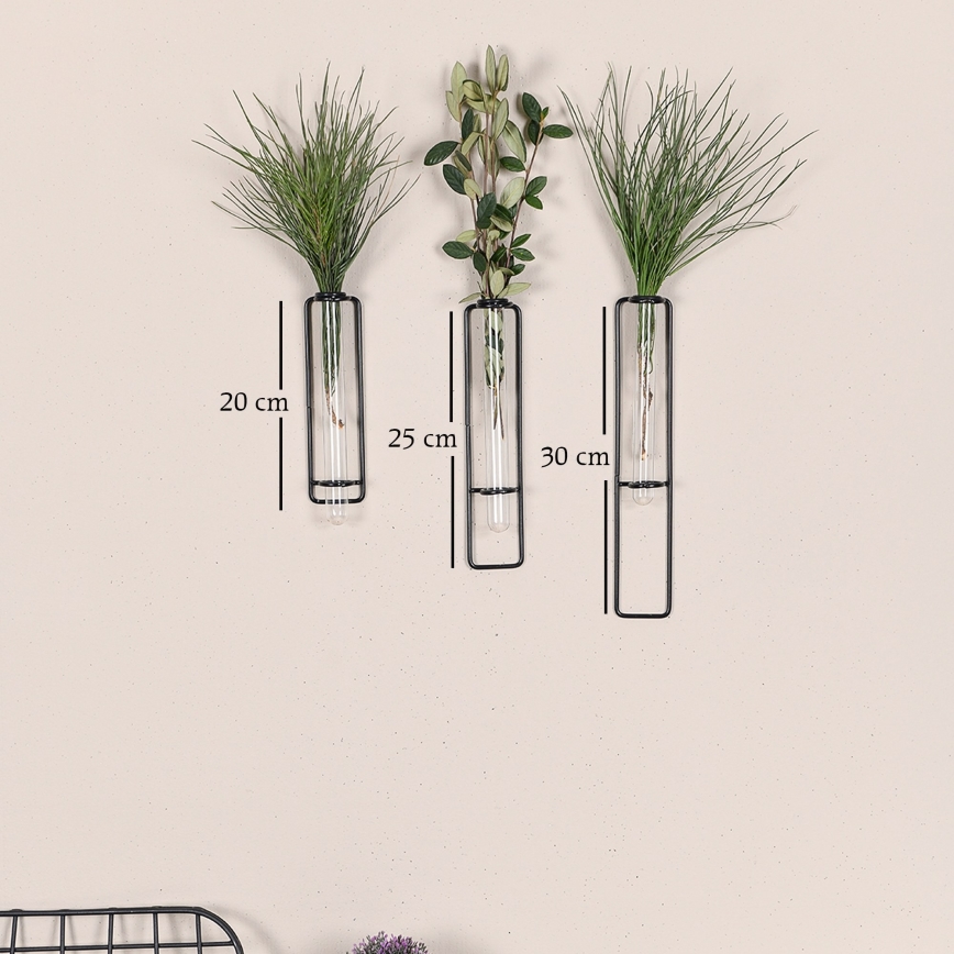 ΣΕΤ 3x Διακοσμητικό τοίχου για λουλούδια 20/25/30 cm μαύρο