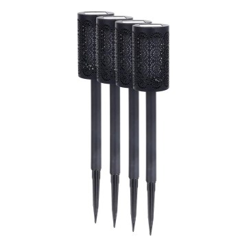 Σετ 4 ηλιακών λαμπτήρων LED DECOR, 1,2V 150 mAh, 3000K, 39 cm, IP44, μαύρο
