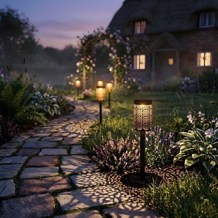 Σετ 4 ηλιακών λαμπτήρων LED DECOR, 1,2V 150 mAh, 3000K, 39 cm, IP44, μαύρο