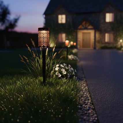 Σετ 4 ηλιακών λαμπτήρων LED DECOR, 1,2V 150 mAh, 3000K, 39 cm, IP44, μαύρο