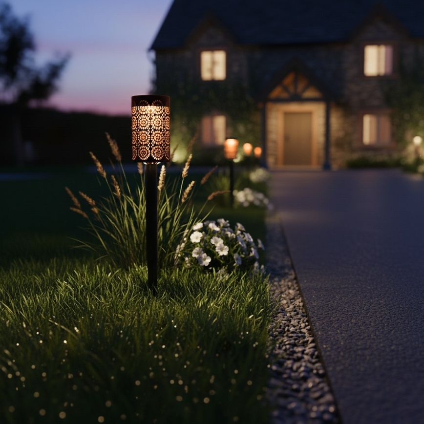 Σετ 4 ηλιακών λαμπτήρων LED DECOR, 1,2V 150 mAh, 3000K, 39 cm, IP44, μαύρο