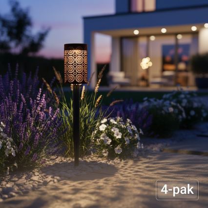 Σετ 4 ηλιακών λαμπτήρων LED DECOR, 1,2V 150 mAh, 3000K, 39 cm, IP44, μαύρο