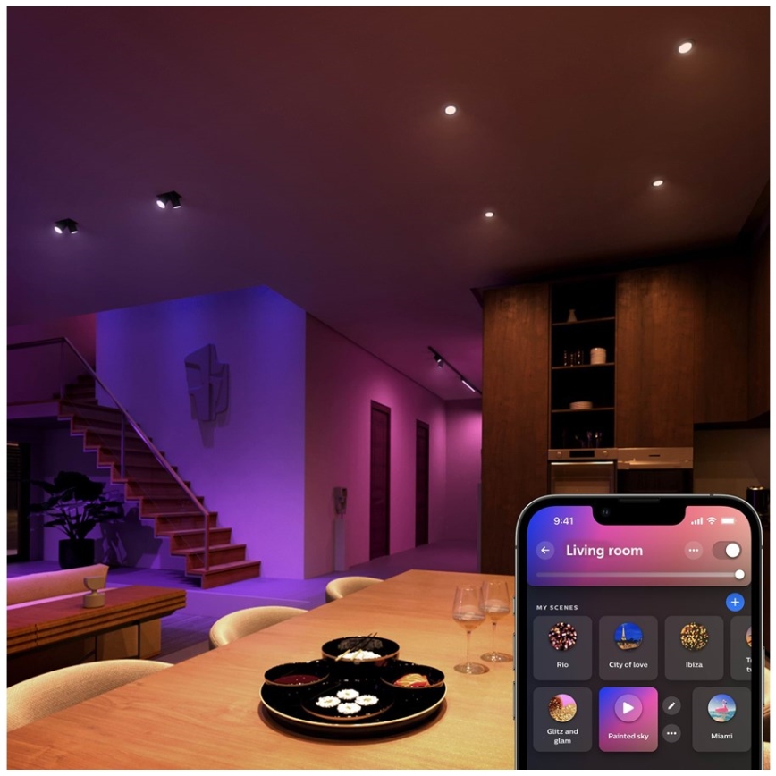 Σετ 4 τεμ. LED RGBW ρυθμιζόμενη λάμπα Philips Hue WHITE AND COLOR AMBIANCE GU5,3/MR16/6,3W/12V 2000-6500K