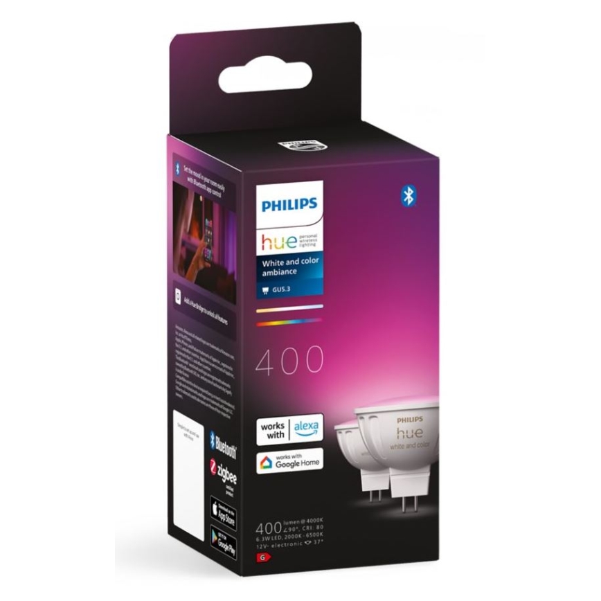 Σετ 4 τεμ. LED RGBW ρυθμιζόμενη λάμπα Philips Hue WHITE AND COLOR AMBIANCE GU5,3/MR16/6,3W/12V 2000-6500K