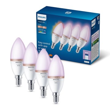 Σετ 4x LED RGB ρυθμιζόμενες λάμπες Philips SMART C37 E14/4,9W/230V 2200-6500K