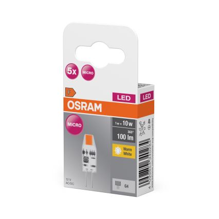 Σετ 5 τεμ. LED λαμπτήρων PIN MICRO G4, 1W, 12V, 2700K - Osram