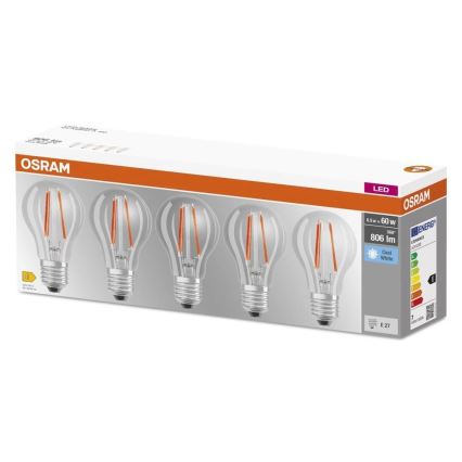 Σετ 5 τεμαχίων LED λαμπτήρων BASE CLASSIC FILAMENT A60 E27/7W/230V 4000K - Osram