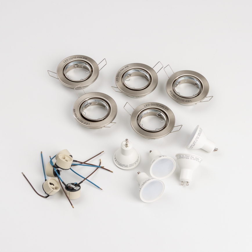 Σετ 5 χωνευτών φωτιστικών οροφής για μπάνιο, 1xGU10/4W/230V, IP23, ματ χρώμιο