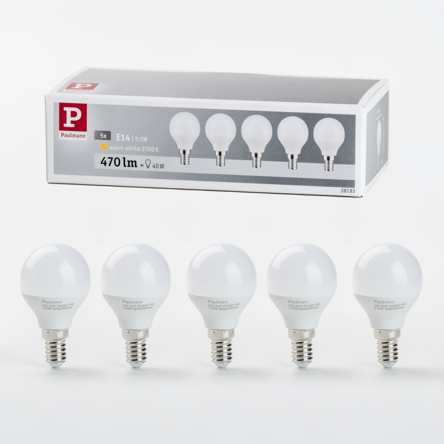 ΣΕΤ 5x Λαμπτήρας LED P45 E14/5,5W/230V 2700K - Paulmann 28783