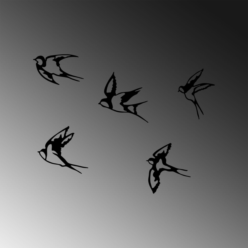 ΣΕΤ 5x Μεταλλική διακοσμητική τοιχοκολλητική σύνθεση με πουλιά