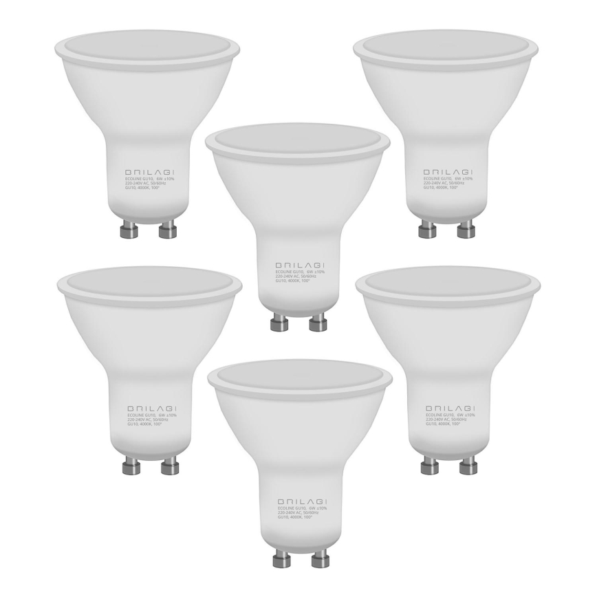 ΣΕΤ 6x Λαμπτήρας LED ECOLINE GU10/6W/230V 4000K - Brilagi