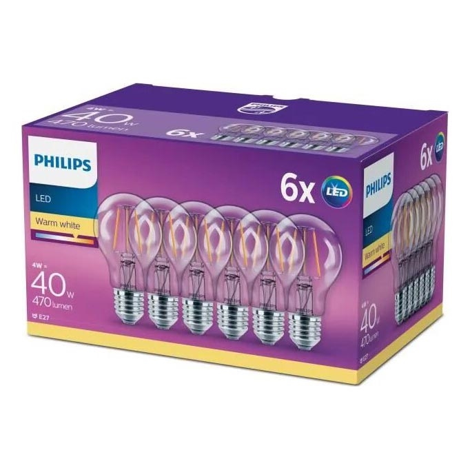 ΣΕΤ 6x Λαμπτήρας LED VINTAGE Philips E27/4W/230V 2700K