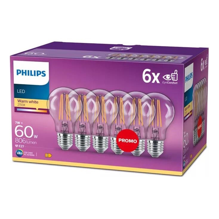 ΣΕΤ 6x Λαμπτήρας LED VINTAGE Philips E27/7W/230V 2700K